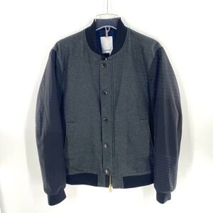 J Lindeberg Bomber Jacket Mens Size L Gray Black Full Zip‎ Collar Ribbed